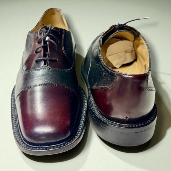Barcelino Handmade Italian Leather Cap Toe Shoes Burgundy/Black |10M |Vero Cuoio main image 11